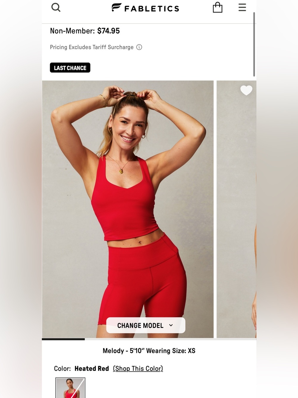 Fabletics Red Scoop-Neck Crop Tank